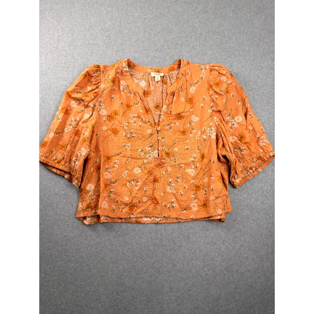 a.n.a a new approach Orange Floral Puff Sleeve Henley Blouse XL